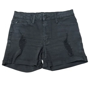 Kancan Women's Black Mid Rise Distressed Cuffed Denim Shorts EUC - Size 9/28 - Picture 1 of 5
