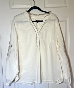 Talbots bestickte Bluse Gr. XL Blumen Cutout Langarm Baumwolle creme ecru - Bild 1 von 9