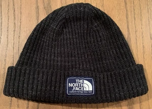 The North Face Beanie Winter Hat Adult Black OS Heather Knit Acrylic Logo Cuff - Picture 1 of 11