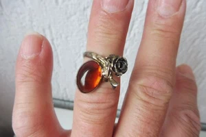 Beautiful, old Ring, 800 Silver With Amber, Rose - Picture 1 of 4