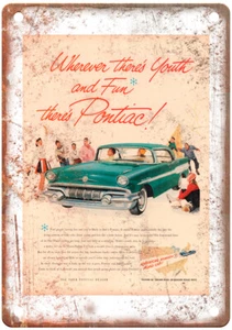 Insegna Metallo Riproduzione Pubblicità Auto Pontiac Life 1957 Vintage A12213 - Foto 1 di 2