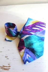 Wembley Mens Necktie Blue Purple Gold Aqua Neck Tie Rayon Damask Painterly 90s - Picture 1 of 2