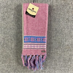 NWT Woolrich Lambswool Scarf w/ Fringe Womens Pink Fair Isle Microfleece Lining - Picture 1 of 10