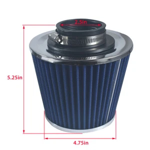 Blue 2.5" 63.5mm Performance High Flow Inlet Cold Air Intake Cone Dry Filter - Picture 1 of 6