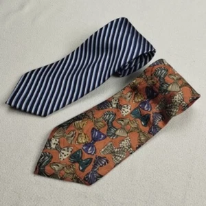 NAUTICA Lot Of 2 Men's Tie 100% Pure Silk Blue Striped & Orange Bowtie Pattern - Picture 1 of 6