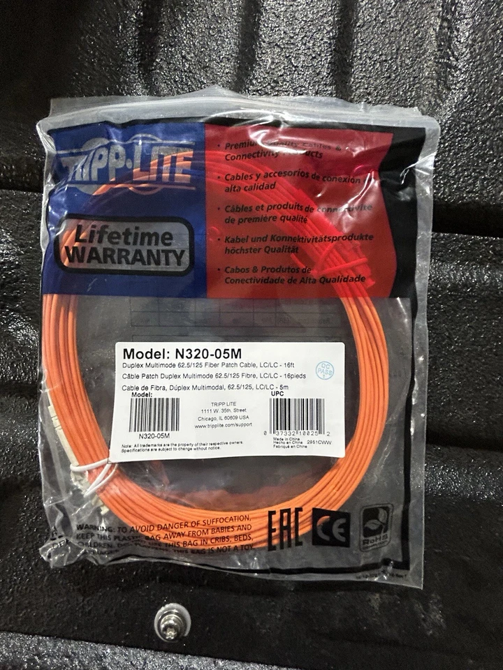 Tripp Lite 5M Duplex Multimode 62.5/125 Fiber Optic Patch Cable LC/LC 16' 16ft 5 - Image 1 of 1