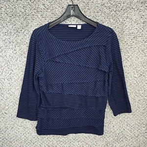 Chicos Top Damen 1 US mittelblau gestreift Lagenlook U-Ausschnitt T-Shirt Freizeit - Bild 1 von 7