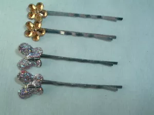 VINTAGE BUTTERFLY & FLOWER BOBBY PINS HAIR PINS HAIR ACCESSORY - Picture 1 of 2