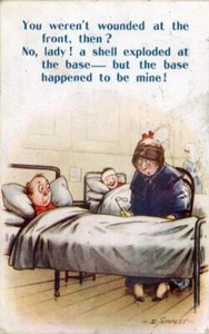 PRINTED WW1 COMIC POSTCARD "YOU WEREN'T WOUNDED AT THE FRONT THEN?" BY D TEMPEST - Picture 1 of 2