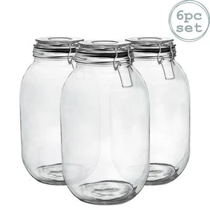 6x Glass Storage Jars with Airtight Clip Lid 3L Set Black Seal - Picture 1 of 7