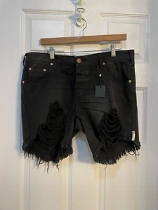 Nwt One Teaspoon Stevies boyfriend shorts in washed black sz 28 distressed denim - Picture 1 of 9
