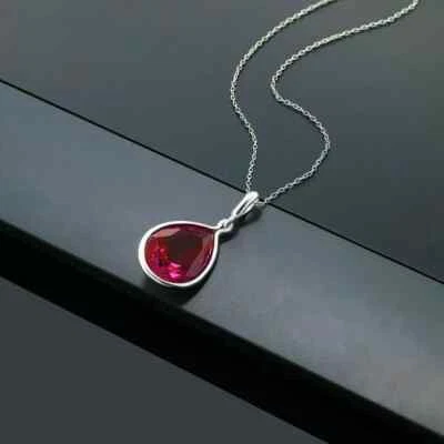 2Ct Lab Created Pear Cut Ruby Women's Beauty Pendant 14k White Gold Pleated - Image 1 of 4