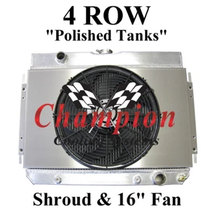 4 Row Champion Radiator + Shroud + 16" Fan For 1966-1968 Chevrolet Caprice - Picture 1 of 3