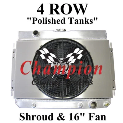 4 Row Champion Radiator + Shroud + 16" Fan For 1964-1967 Chevrolet Chevelle Foto 1 de 3