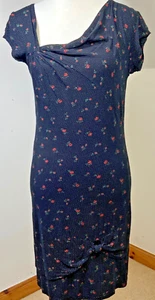 Little Mistress Bodycon Dress Size L Black Red Floral Cap Sleeve Y2K Preppy - Picture 1 of 10