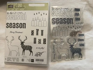 Stampin Up Merry Patterns set of 11 "Retired" Christmas Reindeer, Candles, Pine - Picture 1 of 1