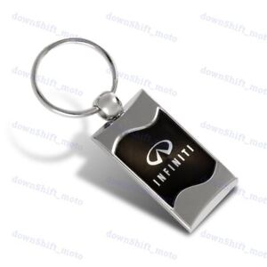 For Infiniti Black Rectangular Chrome KeyFob Keyring Keychain Lanyard for Nissan