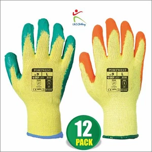 12 x Portwest Rubber Palm Scaffolding and Builders Work Gloves Fortis Grip Glove - Picture 1 of 6