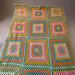 Granny Square Colorful Crochet Afghan Handmade Blanket 60” X 45” - Picture 1 of 8