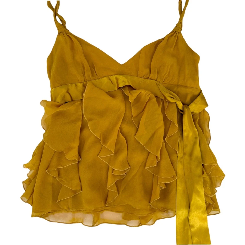 NUEVO CON ETIQUETAS BCBGMaxAzria Seda Gasa Volantes Cami Ámbar Talla M Foto 1 de 4
