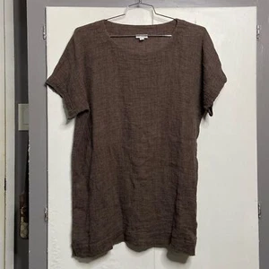 J Jill PureJILL Top 100% Leinen L kastig Lagenlook Oversize Tunika schoko Maus - Bild 1 von 5
