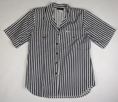 Blusa feminina Cabrais tamanho 8 vintage anos 80 anos 90 listrada azul e branca com botões - Imagem 1 de 4