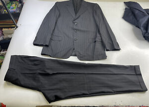 ERMENEGILDO ZEGNA Gray Striped 100% Wool 15 milmil Jacket Pants SUIT Mens 46R