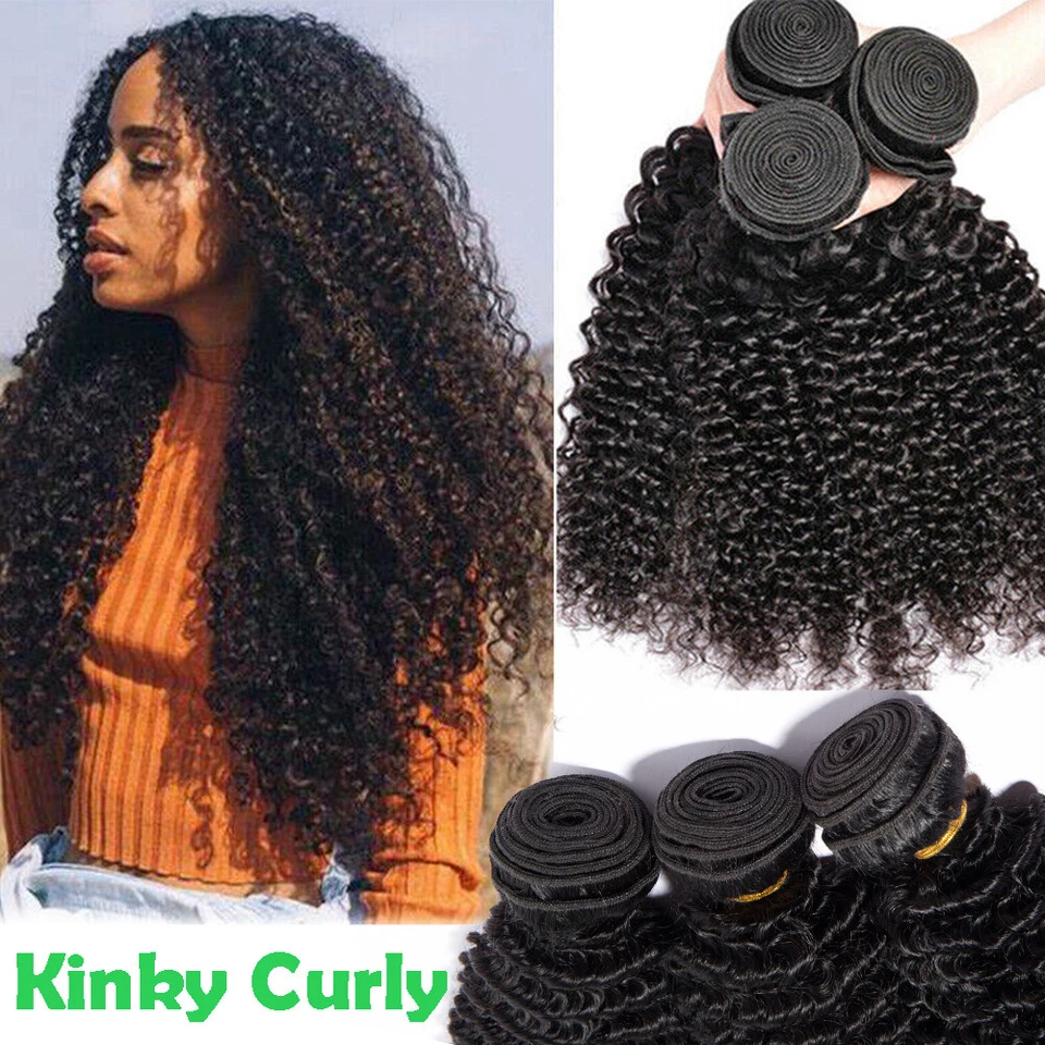 Kinky Curly Weaving Weft Brazilian Virgin Human Hair Extensions 3Bundles THICK H - Image 1 of 4