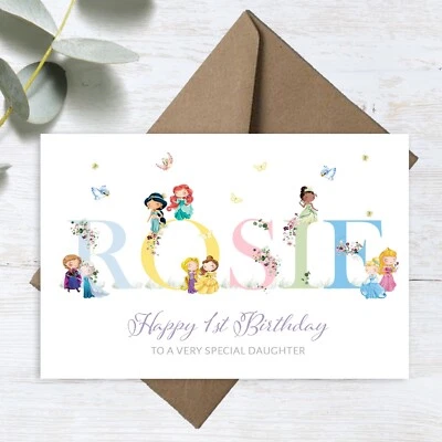 Personalised Printed ANY AGE Birthday Card Princesses Daughter Niece Sister etc - Image 1 of 2