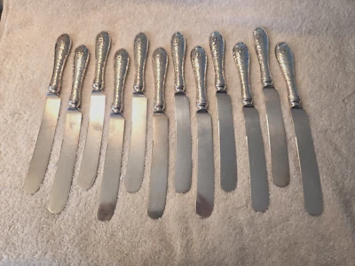 12 CUCHILLOS DE CENA VAN DYKE International plata esterlina 9 7/8" aplicados H mono Foto 1 de 4