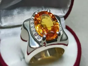 Natural Citrine Mens Gemstone Ring 925 Sterling Silver Ring Stonesize 12x10mm - Picture 1 of 6