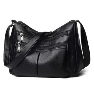 Elegante Bolso de Hombro para Dama Cuero PU Sólido Mensajero Multi-cremallera Calle Bolso de Mano - Imagen 1 de 12
