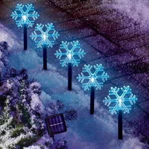 Set of 5 Solar Blue LED Lighted Christmas Snowflake Pathway Marker Stakes - Picture 1 of 1