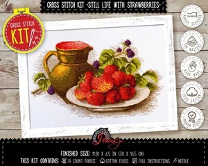 Stillleben mit Erdbeeren Kreuzstich Set gezähltes Muster enthalten - DIY Kit - Bild 1 von 10