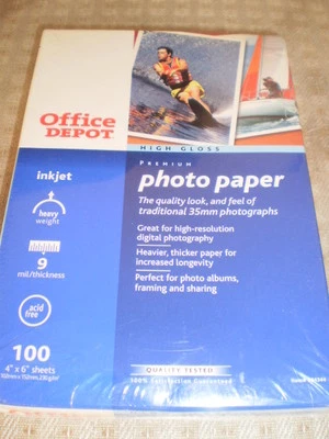 Office Depot High Gloss Premium Photo Paper 4" X 6" 100 Sheets NEW - Image 1 of 2