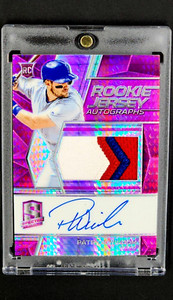 2019 Spectra Autograph Relic Neon Pink Prizm #120 Patrick Wisdom RC RPA Auto /49