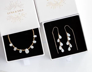 Rainbow Moonstone Threader Earrings Gemstone Dangle Earring Non-tarnish Gold - Picture 1 of 16