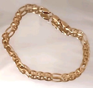 14k Figaro Bracelet Yellow Gold Italian, 7.25" L x 4mm. W - Picture 1 of 15