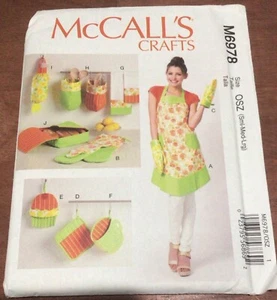 McCalls M6978 Sewing Pattern Apron 8-18 Potholder Mitt Organizer Towel, Uncut - Picture 1 of 5