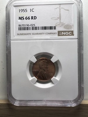 1955 Lincoln Cent • NGC MS 66 RD • Gema Vermelha Brilhante • Centavo de Trigo de Alta Qualidade - Imagem 1 de 4