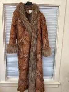 Vtg Newport News Penny Lane Coat Vegan Suede Paisley "Almost Famous" Size 12P - Picture 1 of 13