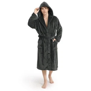 Luxury Mens Robe with Hood, Ultra Cozy Fleece Bathrobe for Men, Plush Hooded ... - Picture 1 of 8