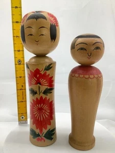 Japanese Kokeshi Old Doll２Set Naruko 22㎝21.8cm Nanbu Neck move19㎝ - Bild 1 von 12