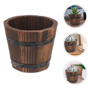 Wooden Garden Pot Barrel Flowerpot 18.5 X 15.0 X 13.5 cm Vintage Style Planter - Picture 1 of 12