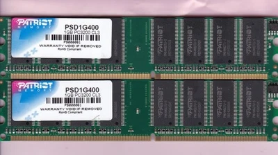 2GB 2x1GB PC3200 PATRIOT PSD1G400 DDR-400 PS000061 PC-3200 RAM MEMORY KIT DDR1 - Image 1 of 4