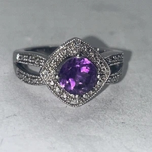 Anillo de plata esterlina amatista talla 7 marcasita diseño antiguo vintage .925 - Imagen 1 de 7