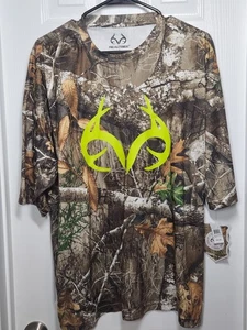 Realtree Edge Camicia Uomo L Mimetica Caccia T-shirt Poliestere Outdoor Antler Logo SS - Foto 1 di 10