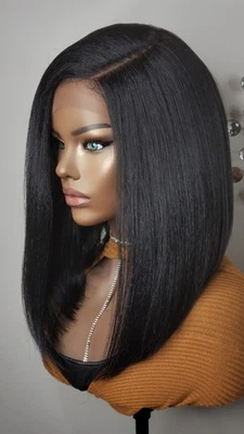 New Black Straight Bob Wrap Style Lace Front Wig Women Fashion Hair Wigs  - Image 1 of 4