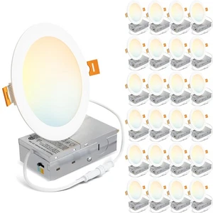 24 Pack 6 Inch LED Recessed Lighting with Junction Box, 5CCT Dimmable LED Dow... - Picture 1 of 9