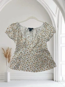 Arden B Women’s Floral Puff Sleeve Crop Top Size Medium Smocked Back - Picture 1 of 20